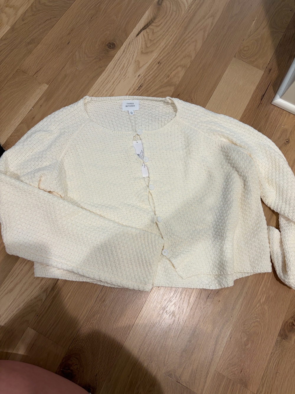 NWT Cream Textured Button-Front Cardigan